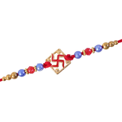 Swastik Beaded Rakhi with Traditional Pearl Accent Center Design
