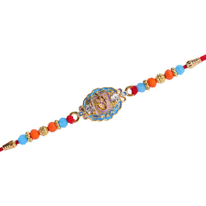 Round Ganesha Motif Stone Rakhi with Pearl Beads and Sacred Center Detail