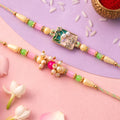 Premium Floral Bhai Bhabhi Lumba Rakhi with Pearl Hanging rakhi