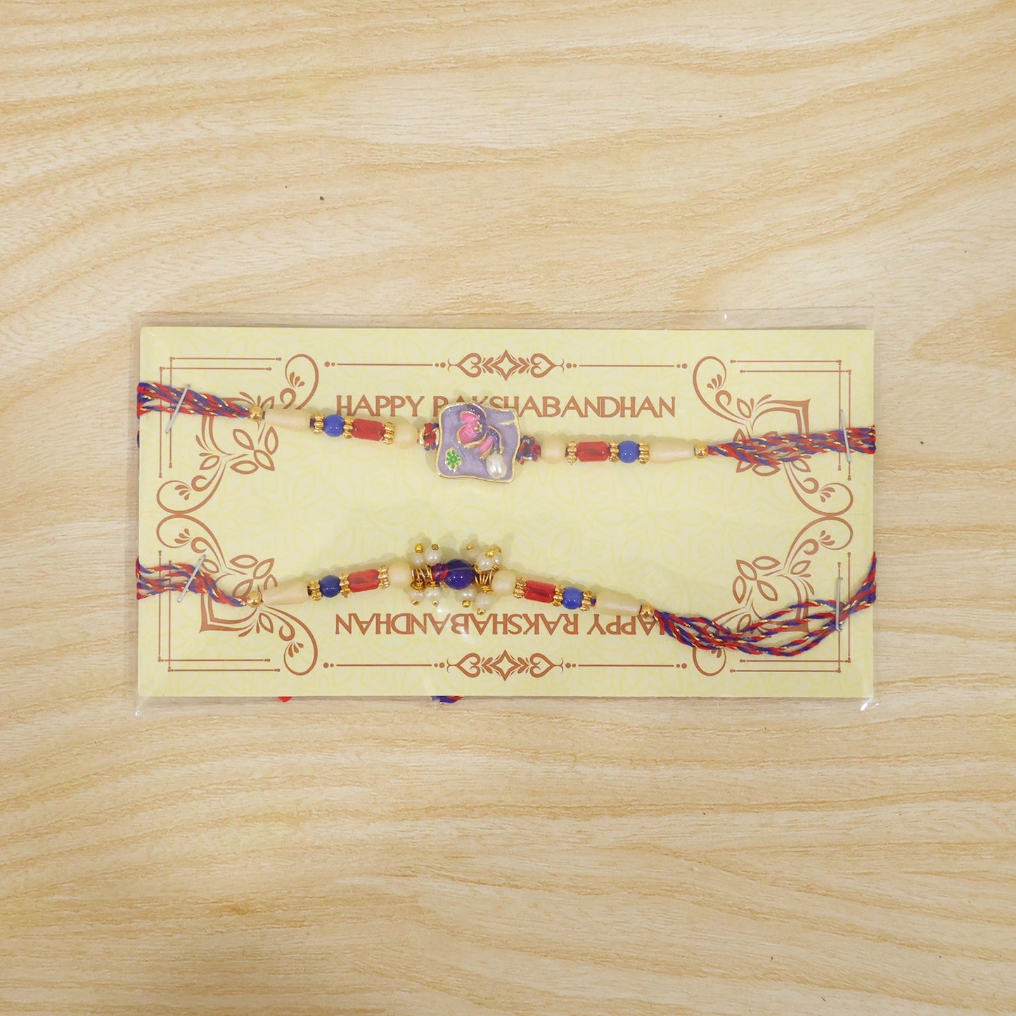 Premium Square Stone Bhai Bhabhi Lumba Rakhi with Pearl Drop Detail