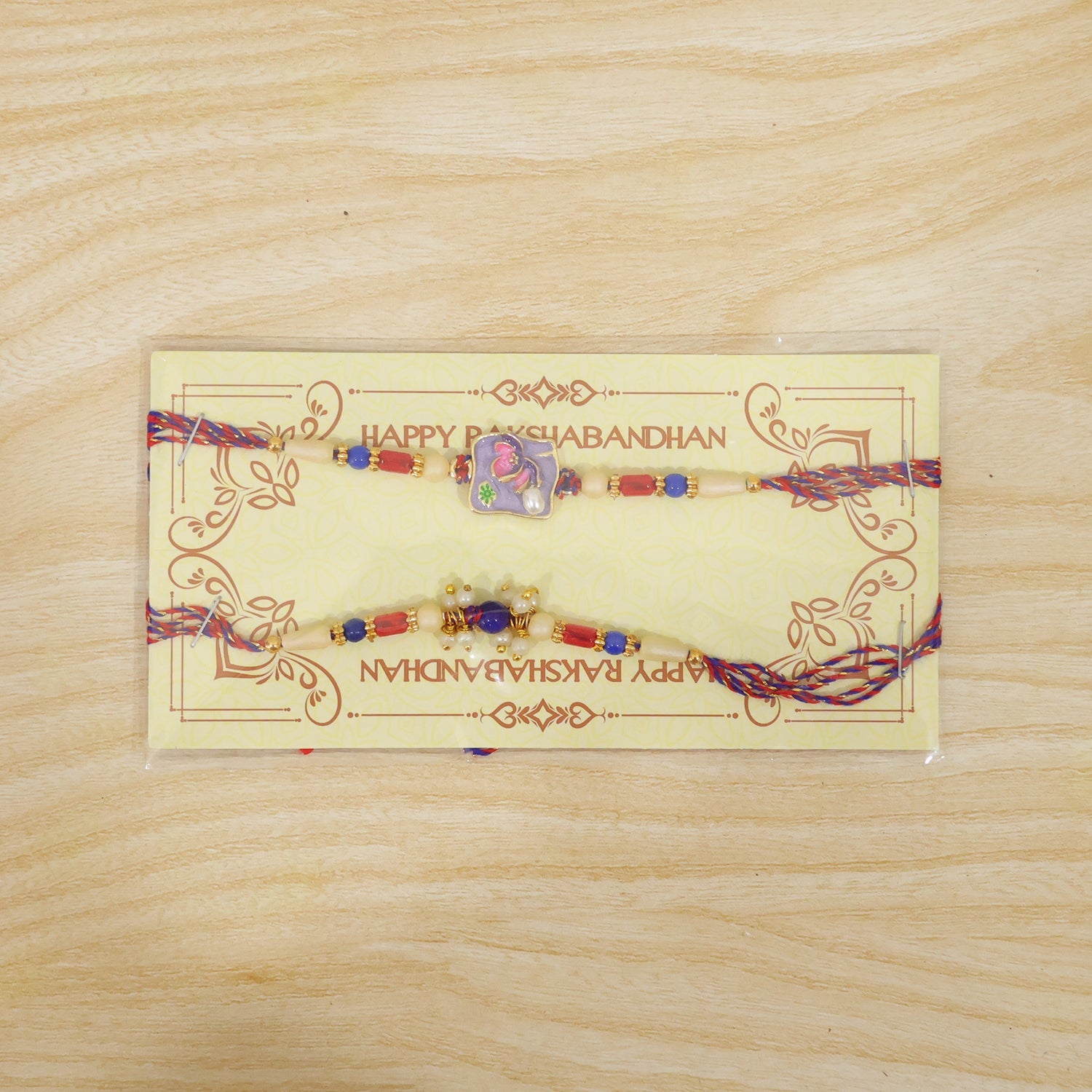 Premium Square Stone Bhai Bhabhi Lumba Rakhi with Pearl Drop Detail