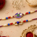Premium Oval Stone Bhai Bhabhi Lumba Rakhi with Beaded Drop Detail