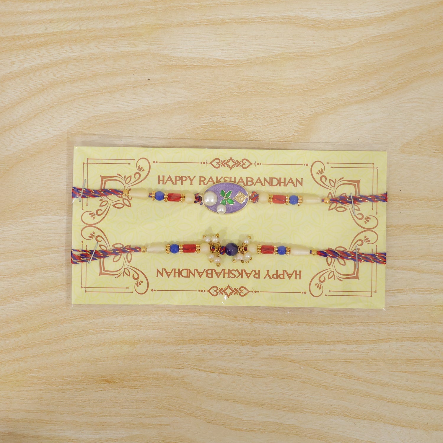 Premium Oval Stone Bhai Bhabhi Lumba Rakhi with Beaded Drop Detail