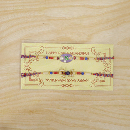 Premium Oval Stone Bhai Bhabhi Lumba Rakhi with Beaded Drop Detail