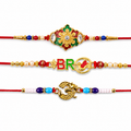 Om Symbol Beaded, Color Pop Bro & Elegant Designer Rakhi for Brother (3 Pc Set)