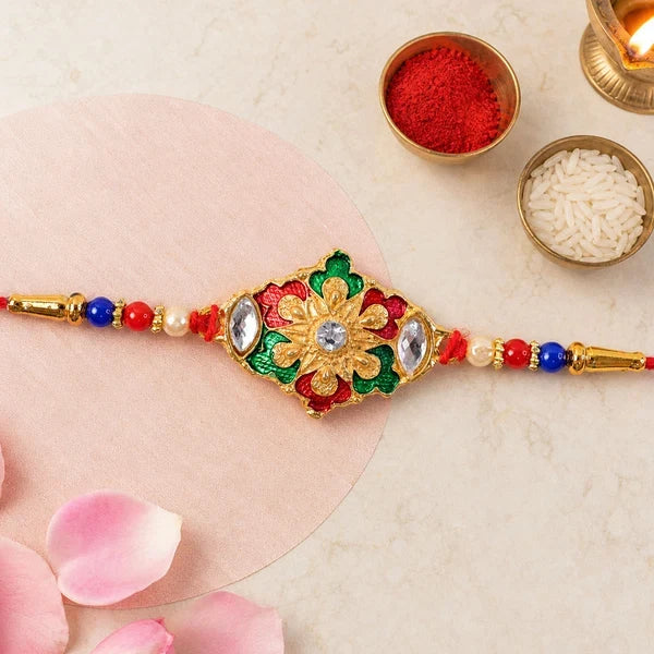 Om Symbol Beaded, Color Pop Bro & Elegant Designer Rakhi for Brother (3 Pc Set)