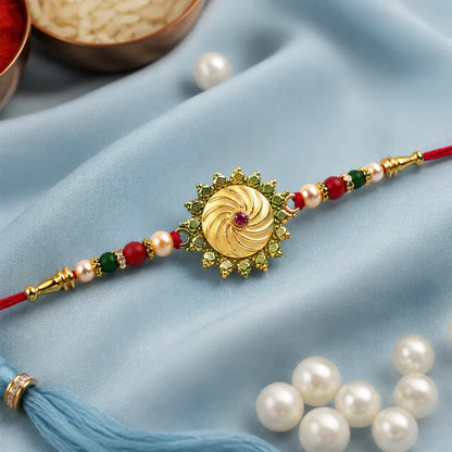 Meenakari Om Twin Peacock, Round Shape & Floral Om Rakhi for Brother (3 Pc Set)