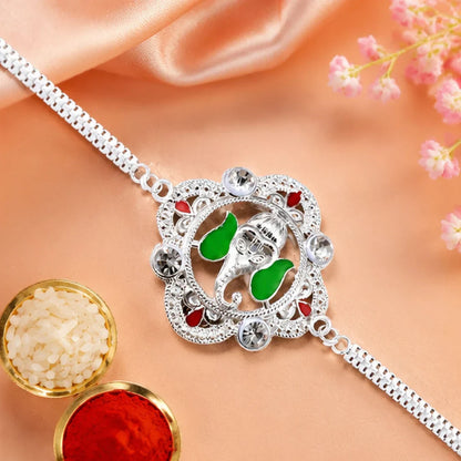 Lord Krishna Radha, Colorful Flower & Ganesh Chain Rakhi for Brother (3 Pc Set)