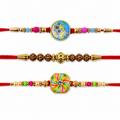 Peacock Round, Traditional Beads & Pinwheel Meenakari Rakhi for Brother (3 Pc)