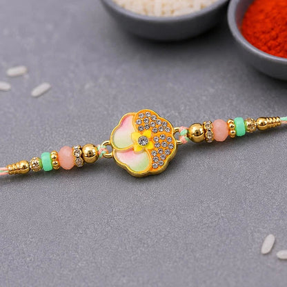Golden Meenakari, Silver Floral & Bal Krishna Cow Rakhi for Brother (3 Pc Set)