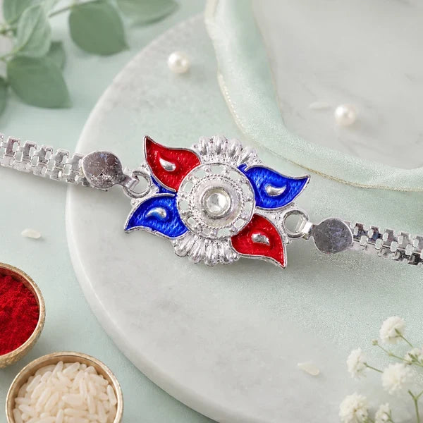 Ganesh Lotus Leaf, Kundan Floral & Stylish Sun Design Rakhi for Brother (3 Pc)