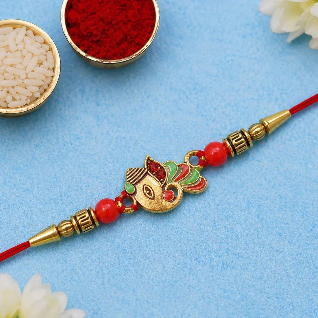 Colorful Best Bro Crown, Ganpati & Round Peacock Design Rakhi for Brother (3 Pc)