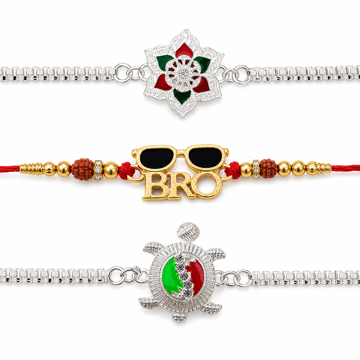Sunglasses Bro, Turtle Motif Enamel & My Bhai My Pride Rakhi for Brother (3 Pc)