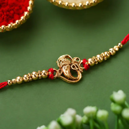 Mor Pankh Feather, Golden Swirl Peacock & Premium Ganesha Rakhi for Brother (3 Pc)