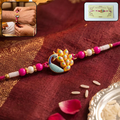 Jai Shri Ram, Colorful Peacock Meenakari & Radha Krishna Rakhi for Brother (3 Pc)