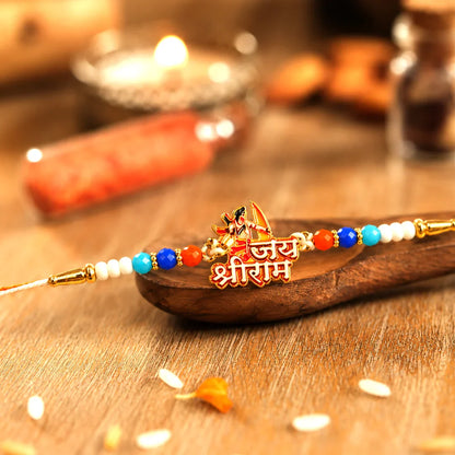 Jai Shri Ram, Colorful Peacock Meenakari & Radha Krishna Rakhi for Brother (3 Pc)