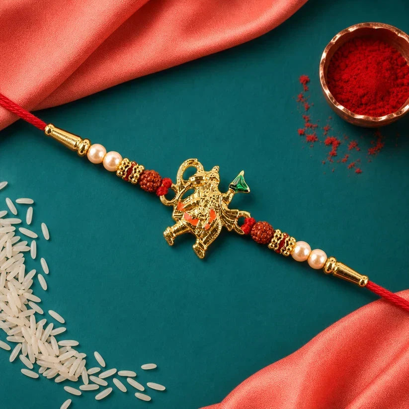 Hanuman Dronagiri, Pramukh Swami & Krishna Flute Idol Rakhi for Brother (3 Pc Set)