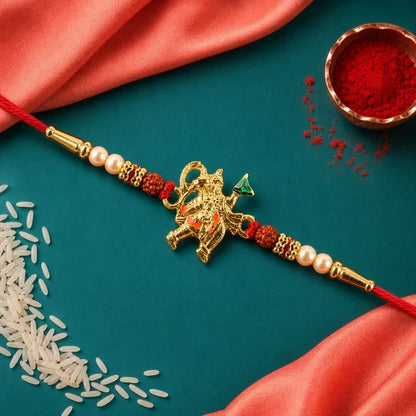 Hanuman Dronagiri, Pramukh Swami & Krishna Flute Idol Rakhi for Brother (3 Pc Set)