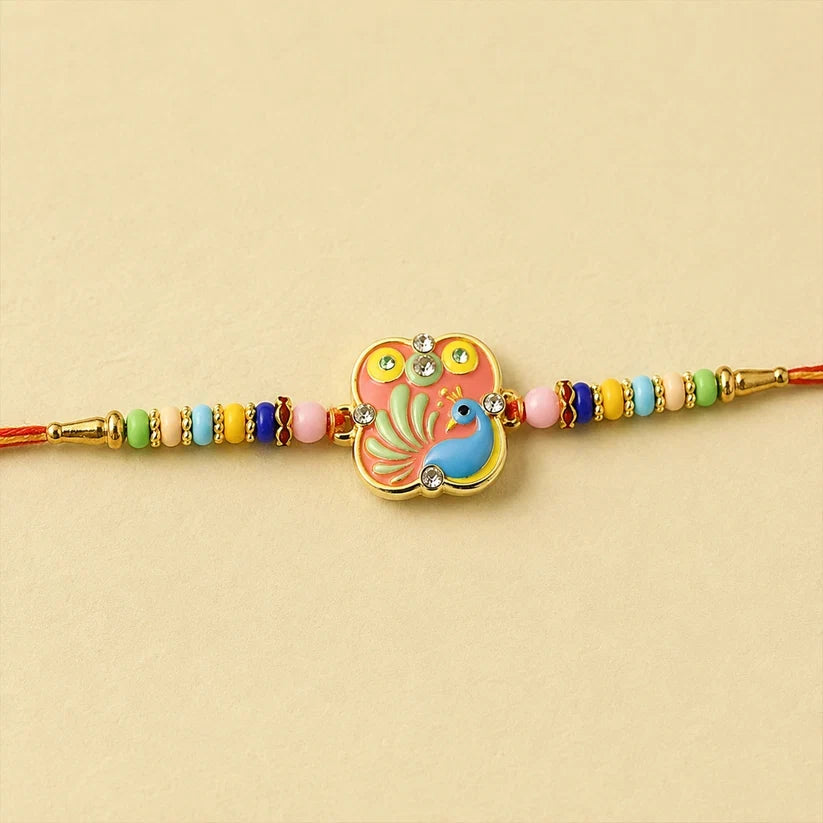 Traditional Peacock, Classic Indian & Colorful Beads Rakhi for Brother (3 Pc Set)