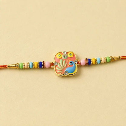 Traditional Peacock, Classic Indian & Colorful Beads Rakhi for Brother (3 Pc Set)