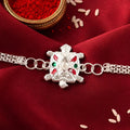 Mor Motif Meenakari, Ganesha Kundan & Silver Turtle Rakhi for Brother (3 Pc Set)