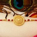 Evil Eye Mandala Round, Golden Flower & Sacred Om Ganesha Rakhi for Brother (3 Pc)