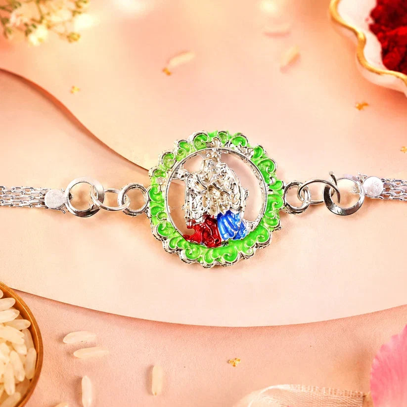 Swastik Enamel, Krishna Radha & Radha Krishna Chain Rakhi for Brother (3 Pc Set)