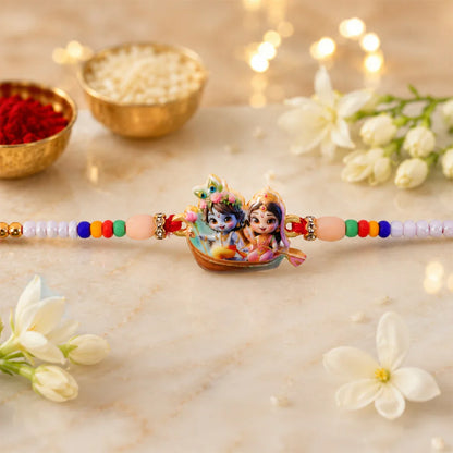Swastik Enamel, Krishna Radha & Radha Krishna Chain Rakhi for Brother (3 Pc Set)