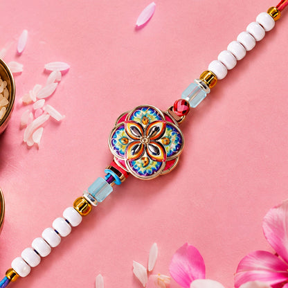 Stylish Meenakari Mandala Floral Kundan Crystal Multicolor Beads Rakhi