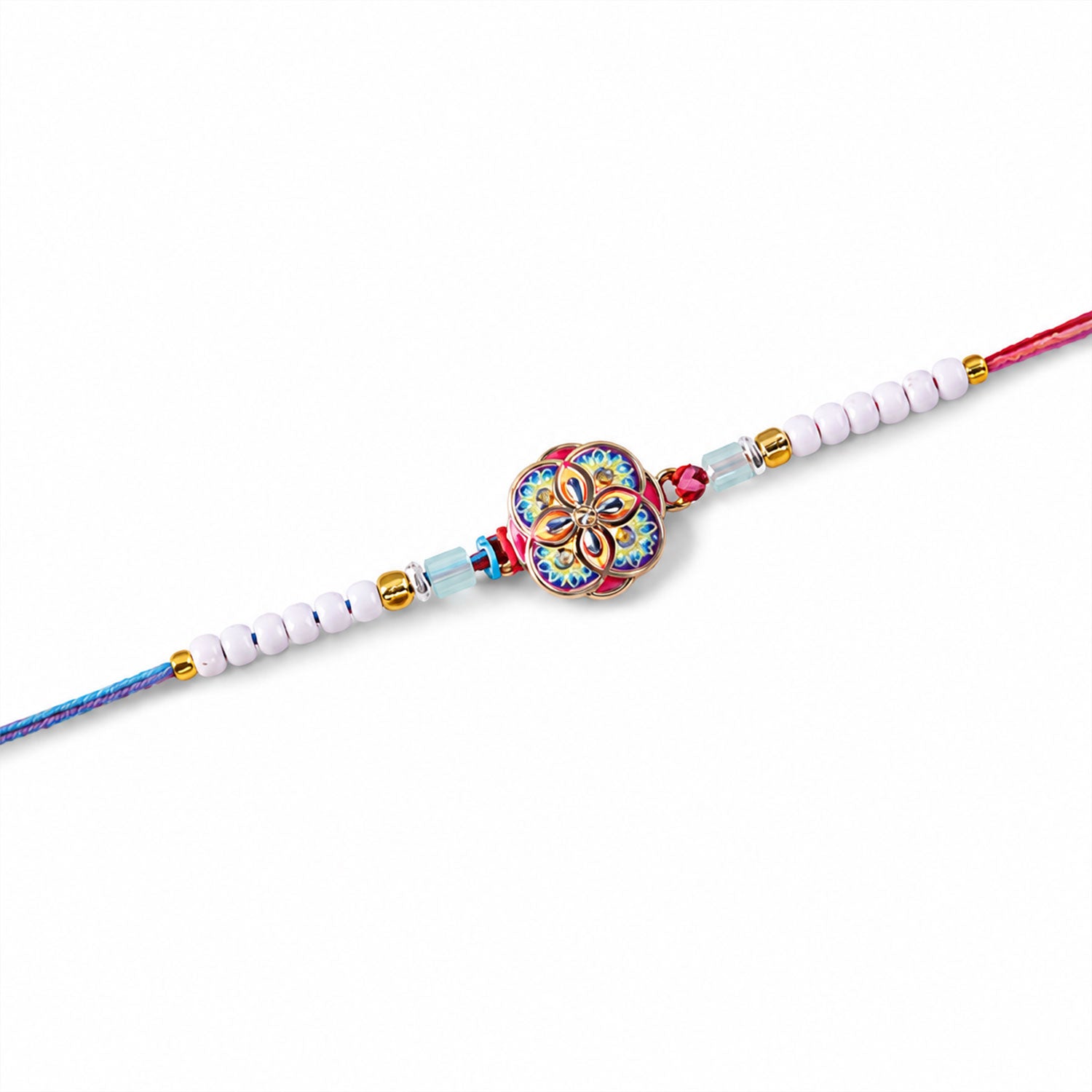 Stylish Meenakari Mandala Floral Kundan Crystal Multicolor Beads Rakhi