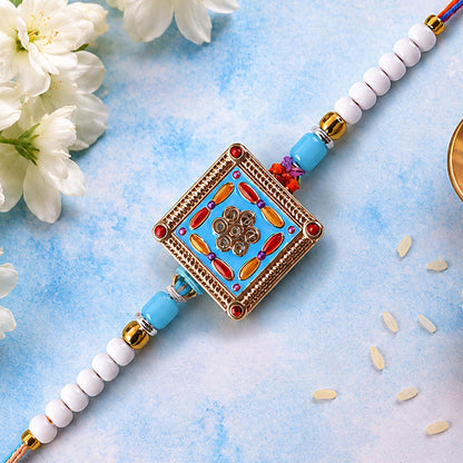 Premium Square Meenakari Enamel Crystal Stone Multicolor Beads Rakhi