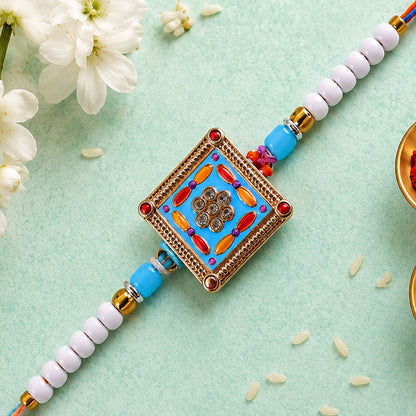 Premium Square Meenakari Enamel Crystal Stone Multicolor Beads Rakhi