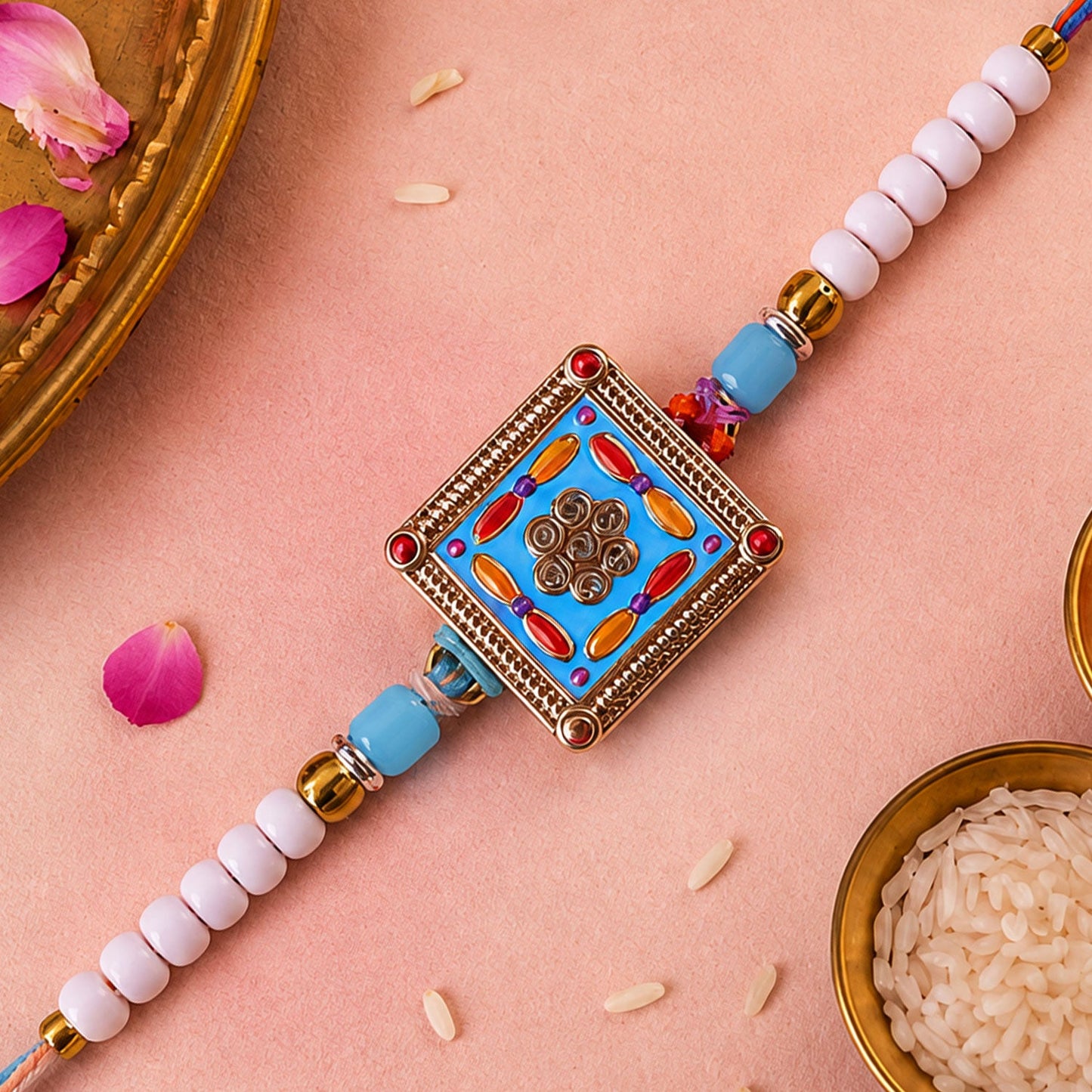 Premium Square Meenakari Enamel Crystal Stone Multicolor Beads Rakhi