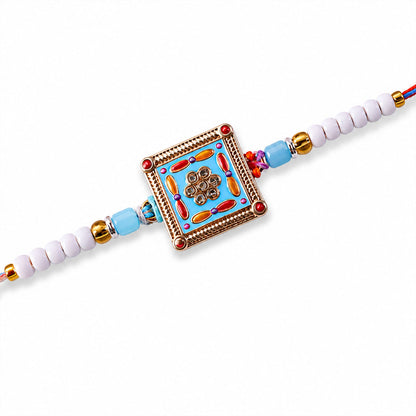 Premium Square Meenakari Enamel Crystal Stone Multicolor Beads Rakhi