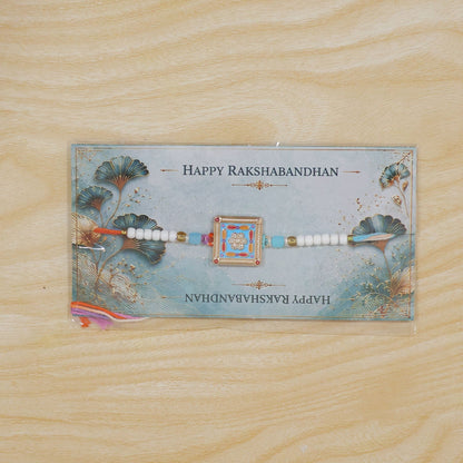 Premium Square Meenakari Enamel Crystal Stone Multicolor Beads Rakhi