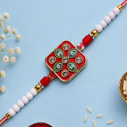 Square Nazar Evil Eye Meenakari Crystal Stone Beads Designer Rakhi