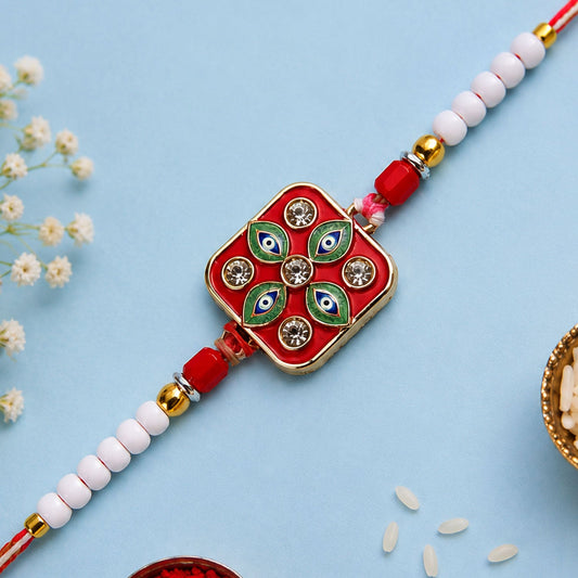 Square Nazar Evil Eye Meenakari Crystal Stone Beads Designer Rakhi