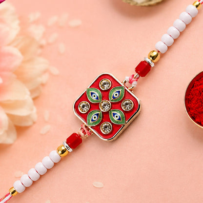 Square Nazar Evil Eye Meenakari Crystal Stone Beads Designer Rakhi