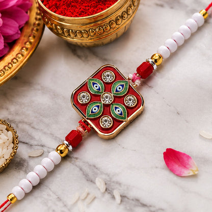Square Nazar Evil Eye Meenakari Crystal Stone Beads Designer Rakhi