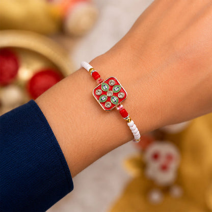 Square Nazar Evil Eye Meenakari Crystal Stone Beads Designer Rakhi