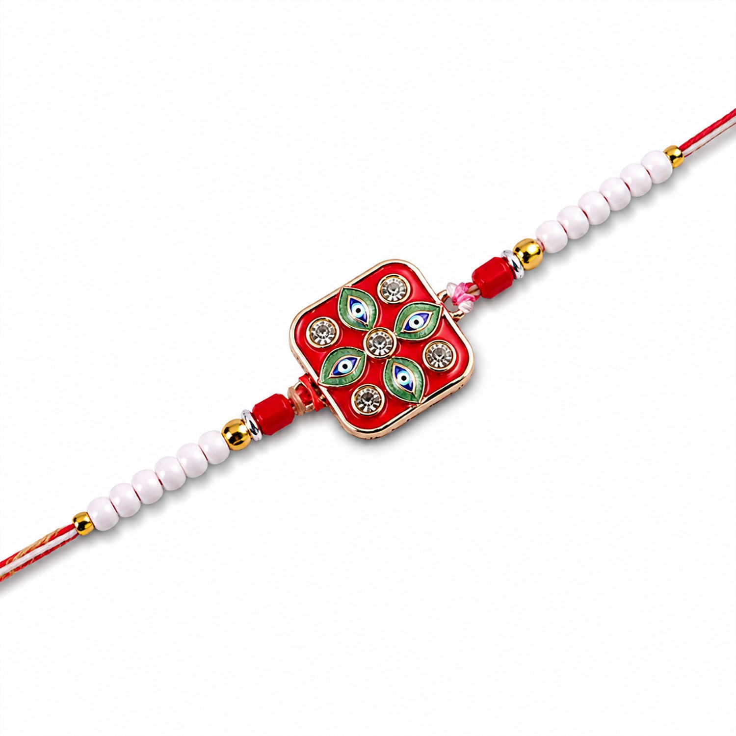 Square Nazar Evil Eye Meenakari Crystal Stone Beads Designer Rakhi