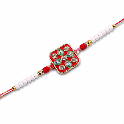 Square Nazar Evil Eye Meenakari Crystal Stone Beads Designer Rakhi