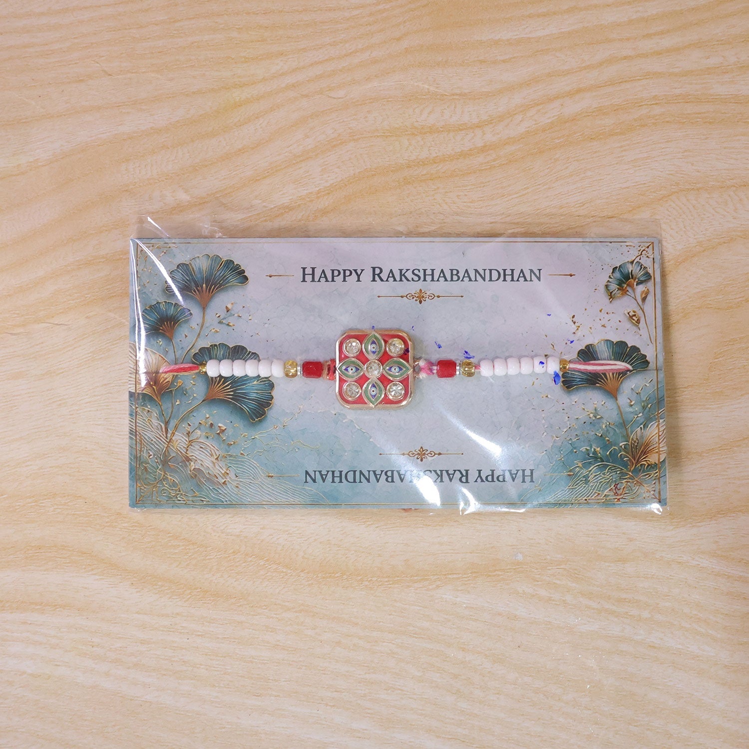 Square Nazar Evil Eye Meenakari Crystal Stone Beads Designer Rakhi