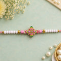 Floral Star Meenakari Enamel Crystal Stone Pearl Beads Designer Rakhi