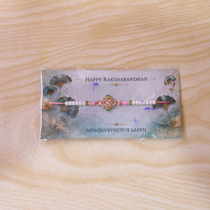 Floral Star Meenakari Enamel Crystal Stone Pearl Beads Designer Rakhi