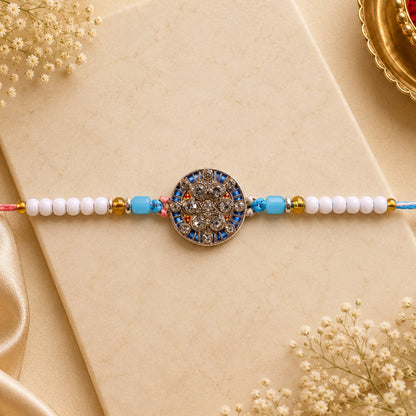 Round Meenakari Diamond Crystal Stone Pearl Beads Designer Rakhi