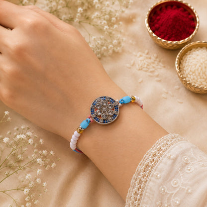 Round Meenakari Diamond Crystal Stone Pearl Beads Designer Rakhi
