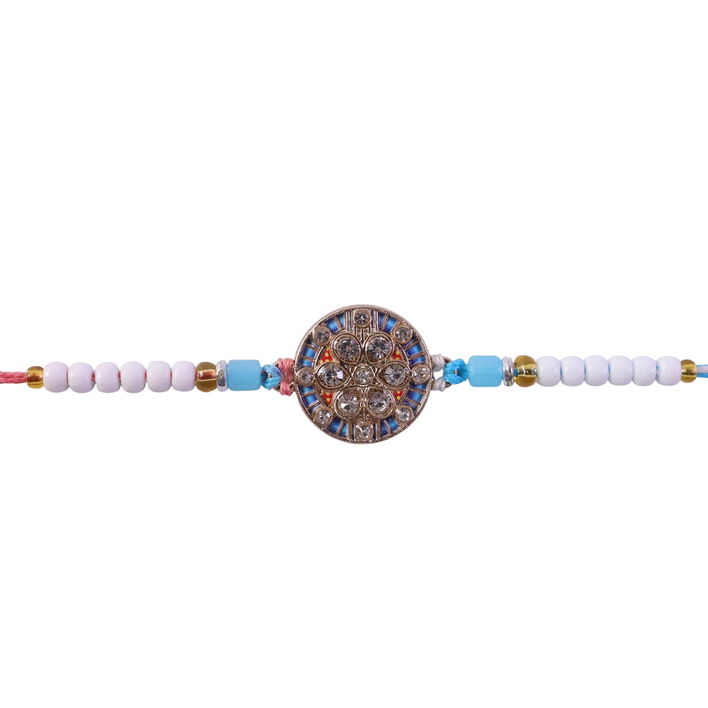 Round Meenakari Diamond Crystal Stone Pearl Beads Designer Rakhi