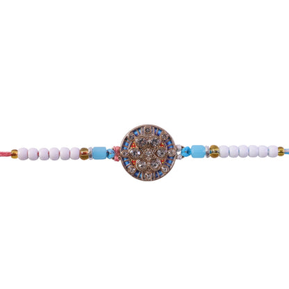Round Meenakari Diamond Crystal Stone Pearl Beads Designer Rakhi