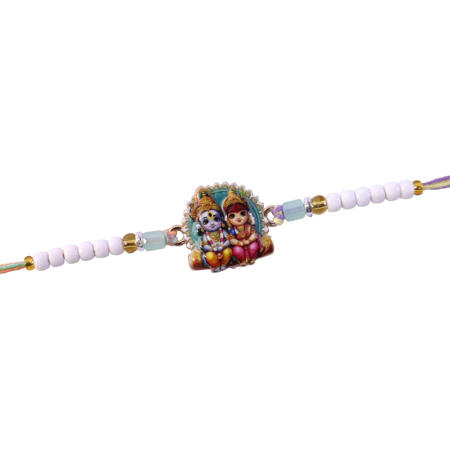 Cute Radha Krishna Printed Pearl Beads Traditional Designer Rakhi